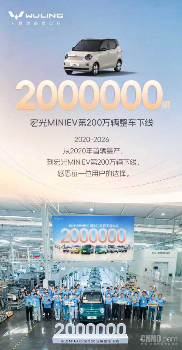 五菱宏光MINIEV迎来200万辆里程碑:用时6年多 五菱宏光MINIEV迎来200万辆里程碑:用时6年多